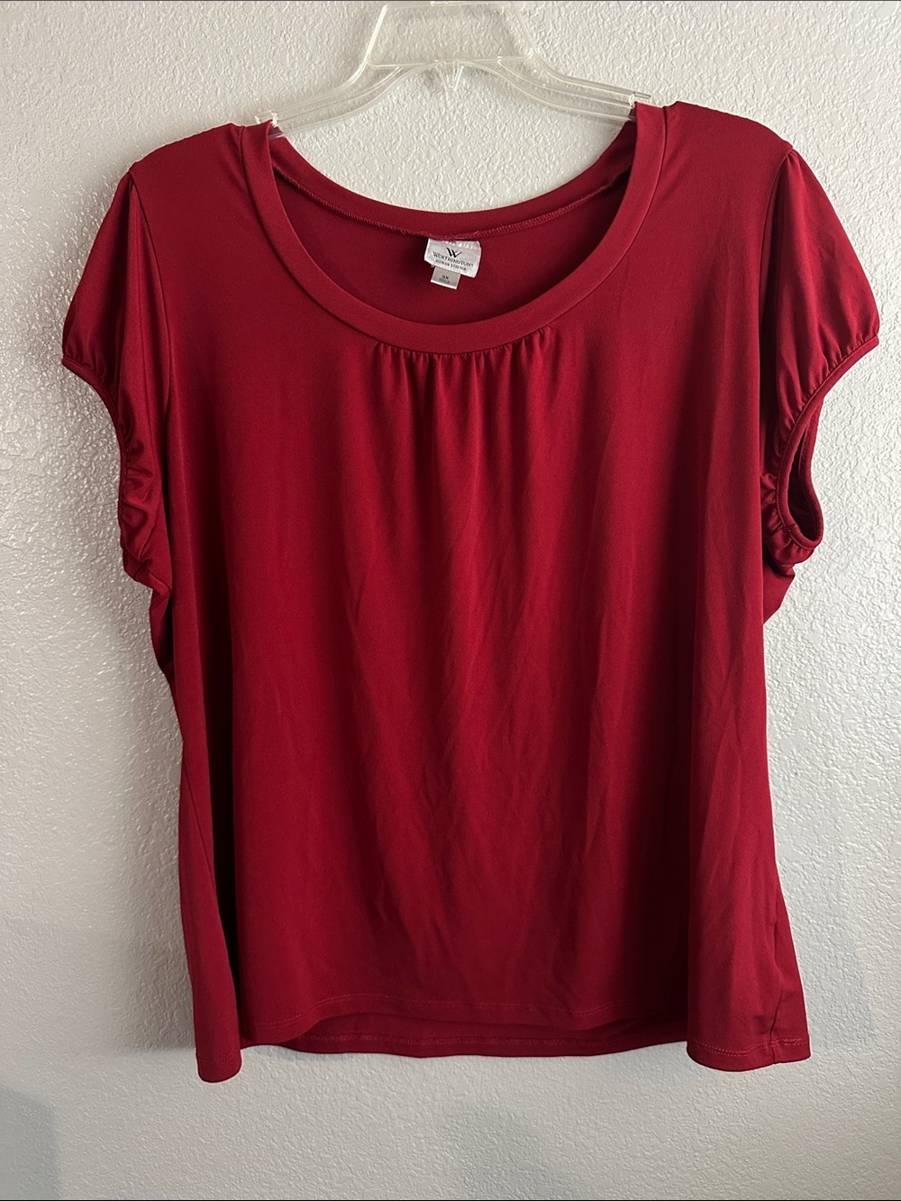 Worthington Red Scoop Neck Short Sleeve Top